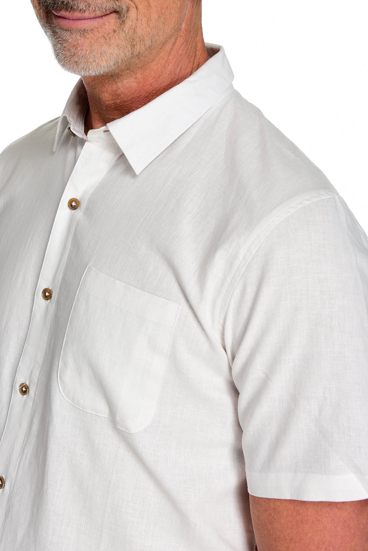 Men&#39;s Short Sleeve Shirt the Radium Short Sleeve Hemp and Organic Cotton Shirt by Fisher + Baker White Custom Horn Buttons