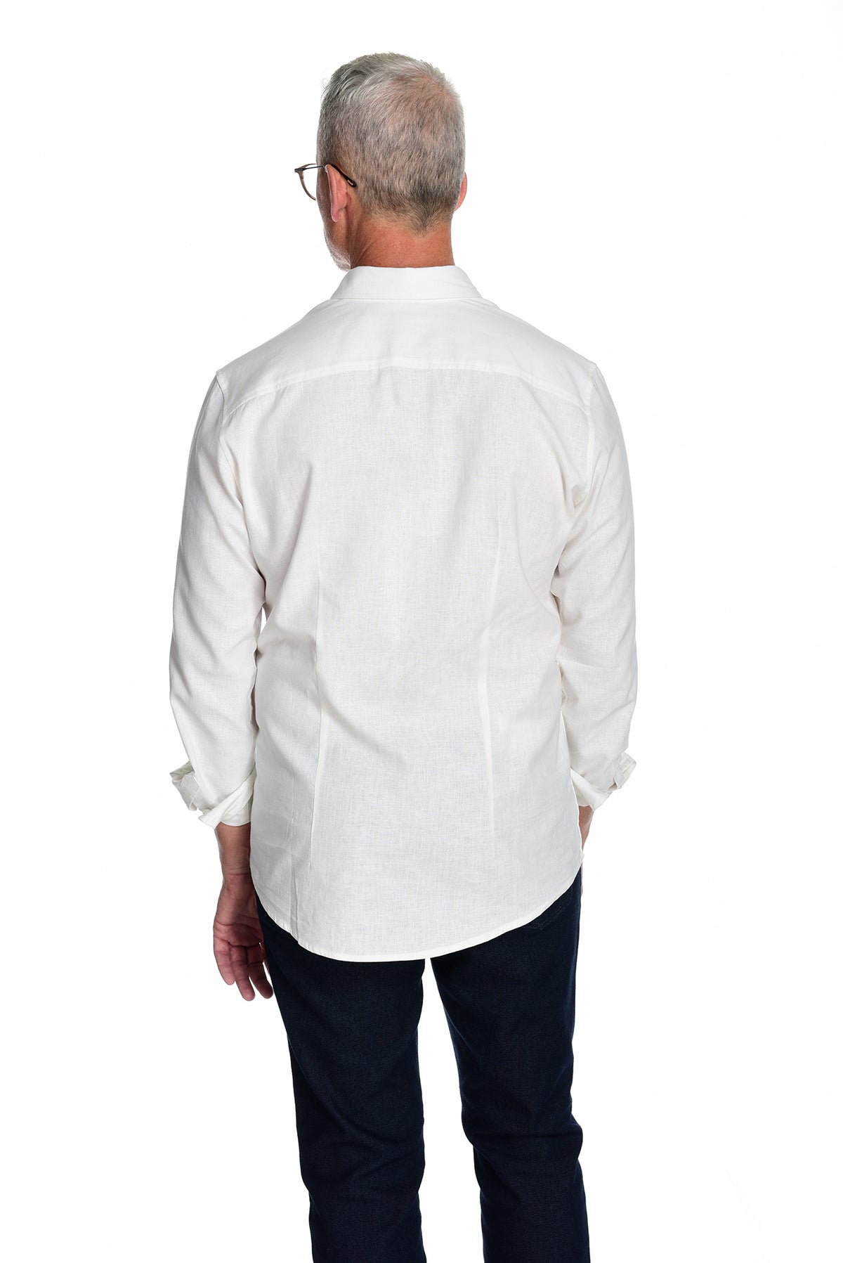 Men&#39;s Long Sleeve Button Down Shirt the Bastille Shirt by Fisher + Baker White Backside