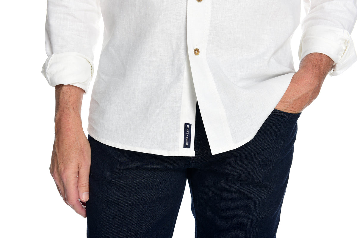 Men&#39;s Long Sleeve Button Down Shirt the Bastille Shirt by Fisher + Baker White Placket Close Up