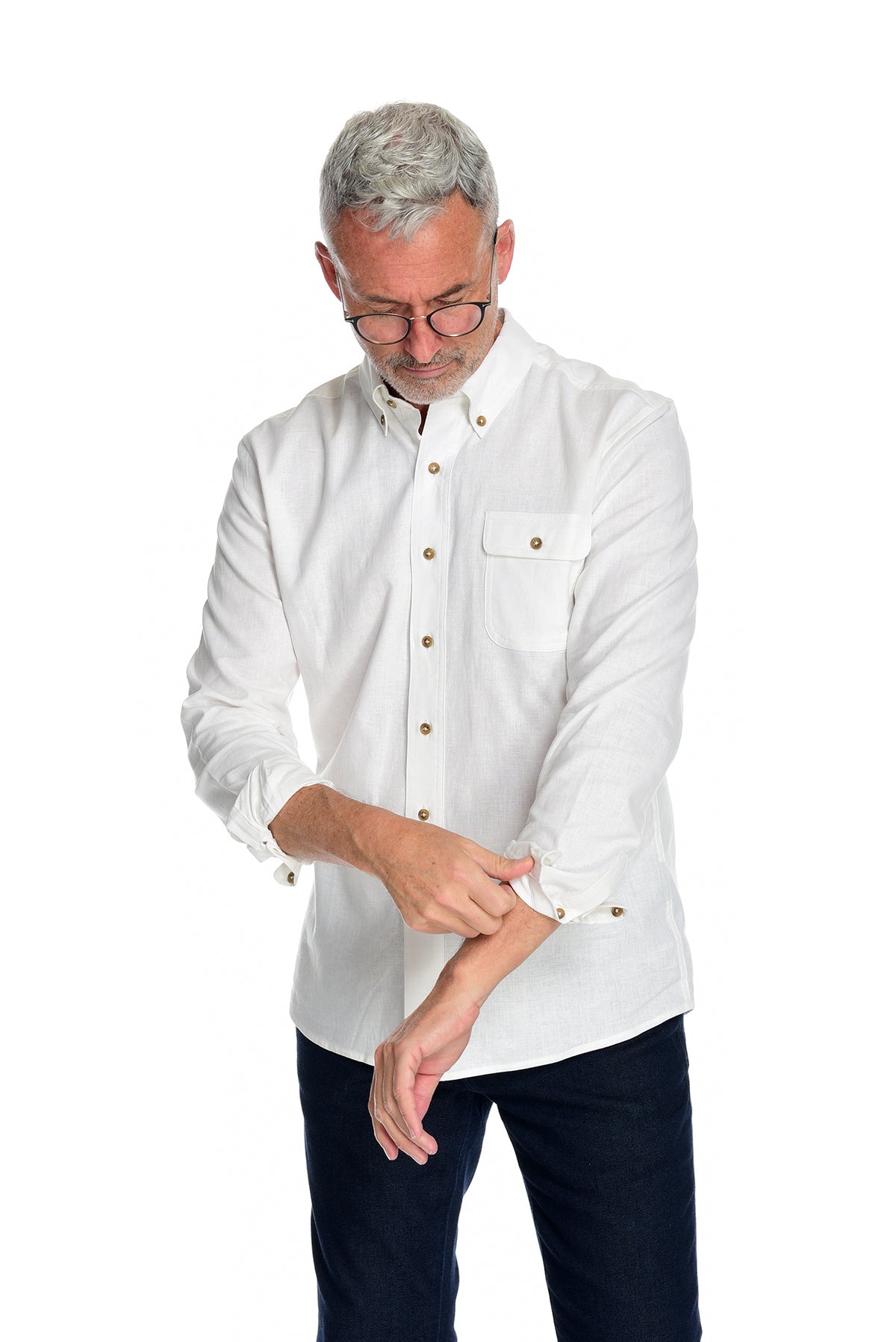 Men&#39;s Long Sleeve Button Down Shirt the Bastille Shirt Rolled Up Cuffs by Fisher + Baker White Button Down Collar