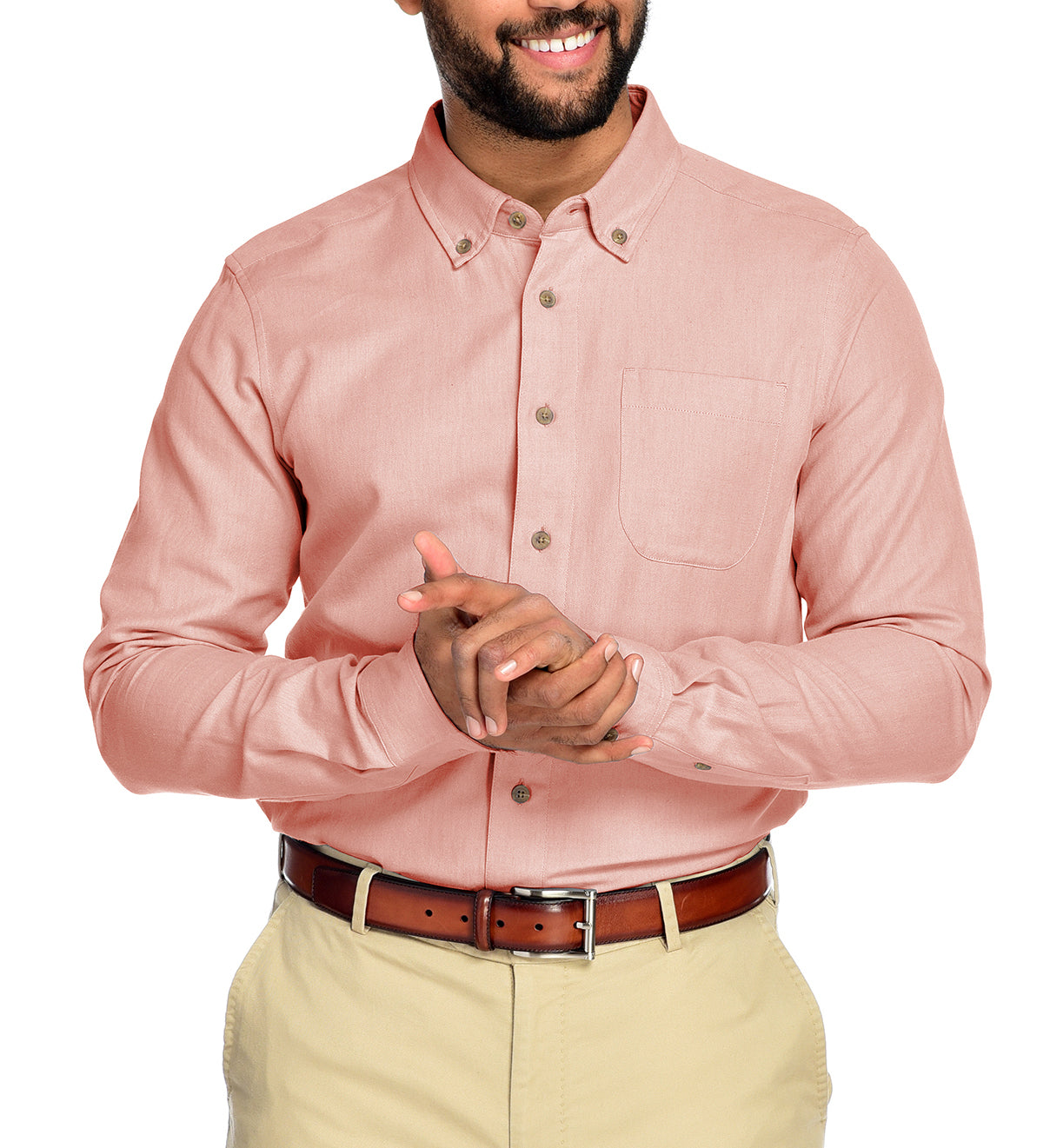 Men's Camden Long Sleeve Button Down Merino Wool Organic Cotton Shirt by Fisher + Baker Salmon
