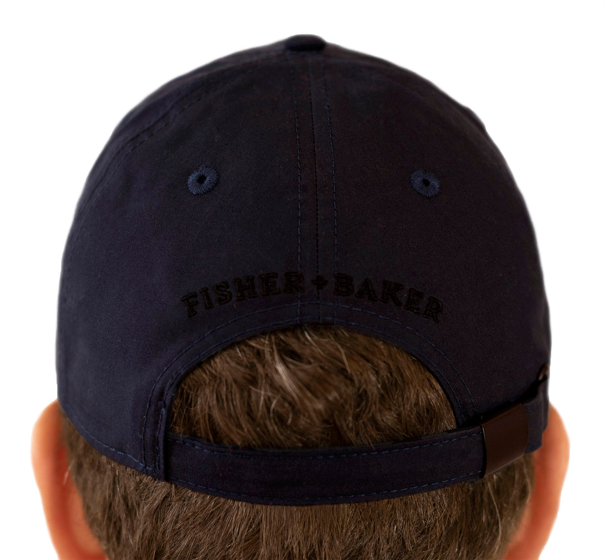 Men&#39;s Water Resistant Ventile Cotton Ball Cap By Fisher and Baker Navy Embroidered Logo with Adjustable Back Clasp