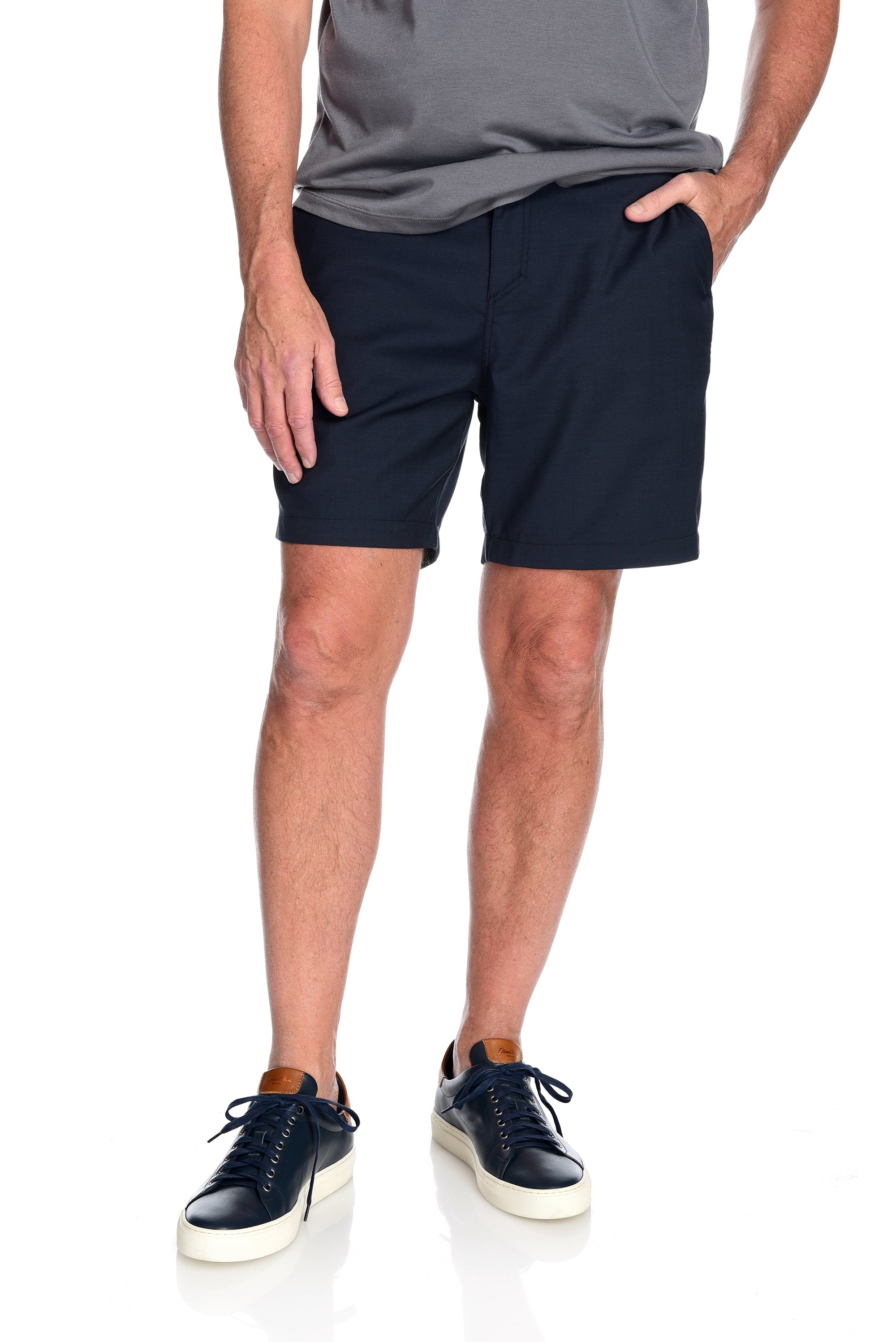 Men's 2-way stretching, thermo regulating and breathable wool and performance polyester Davis Short Midnight Blue