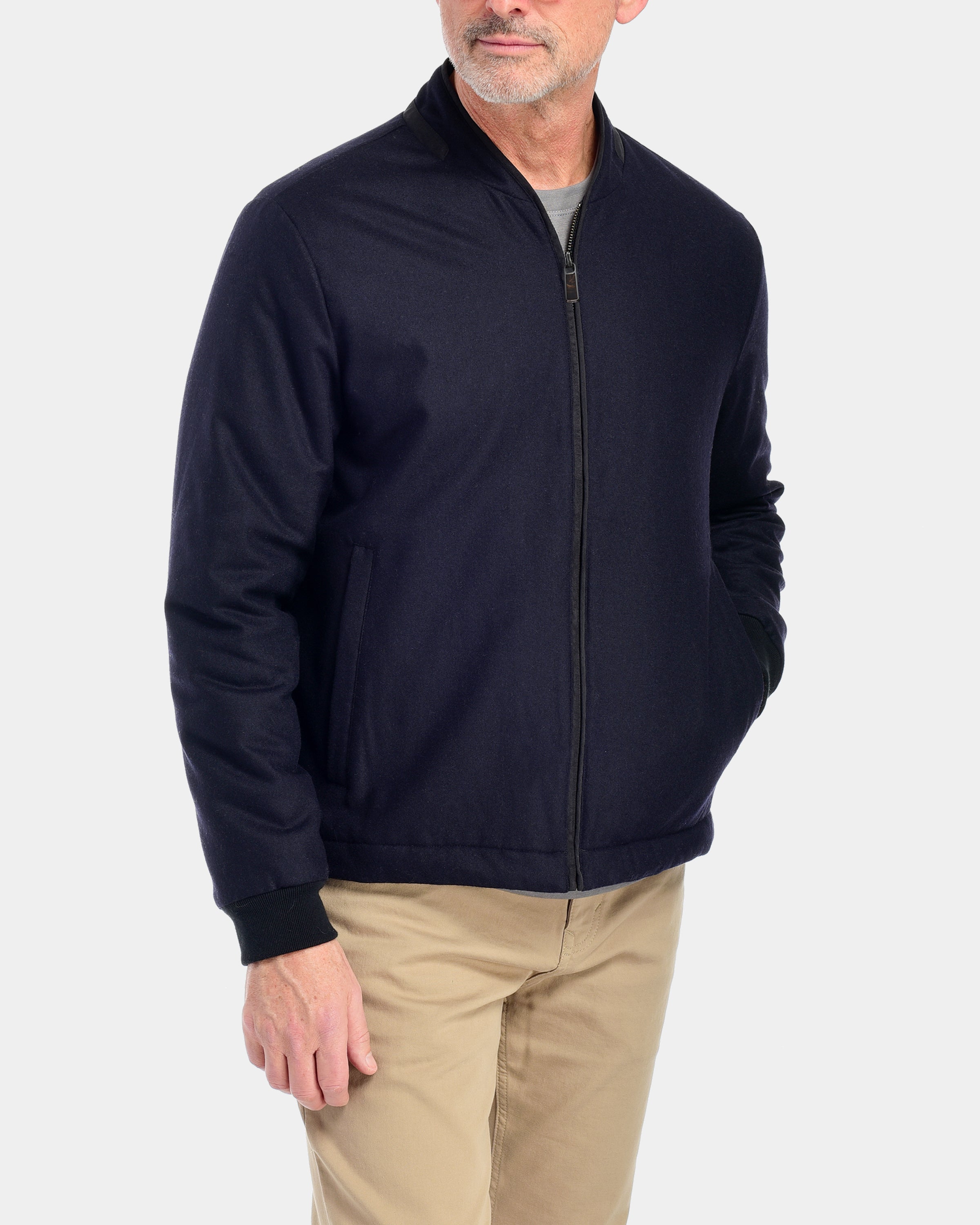 Fisher Baker Graham Bomber Medium Midnight Is Made from Wool and Nylon Blend