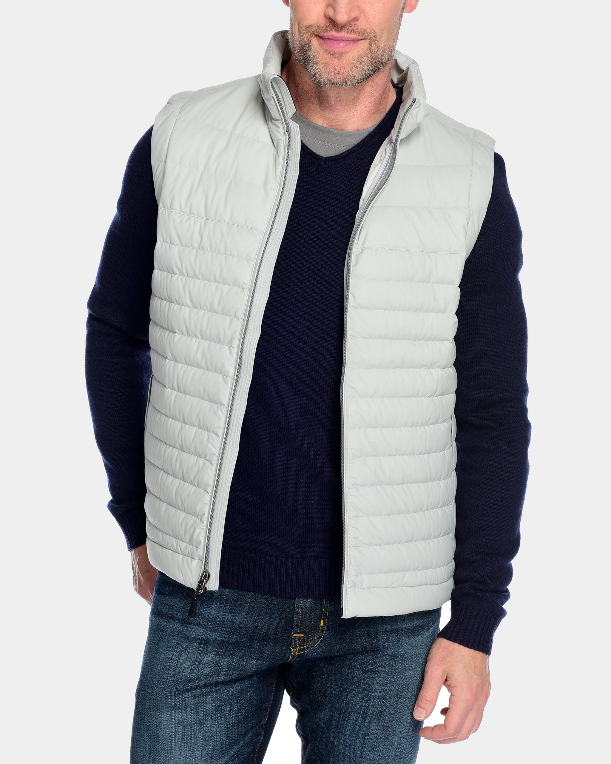 Fisher + Baker Passage Large Grey Men's Insulated Vest Made from Breathable Yet Wind-proof Polyester and DownTek Water Repellent Down